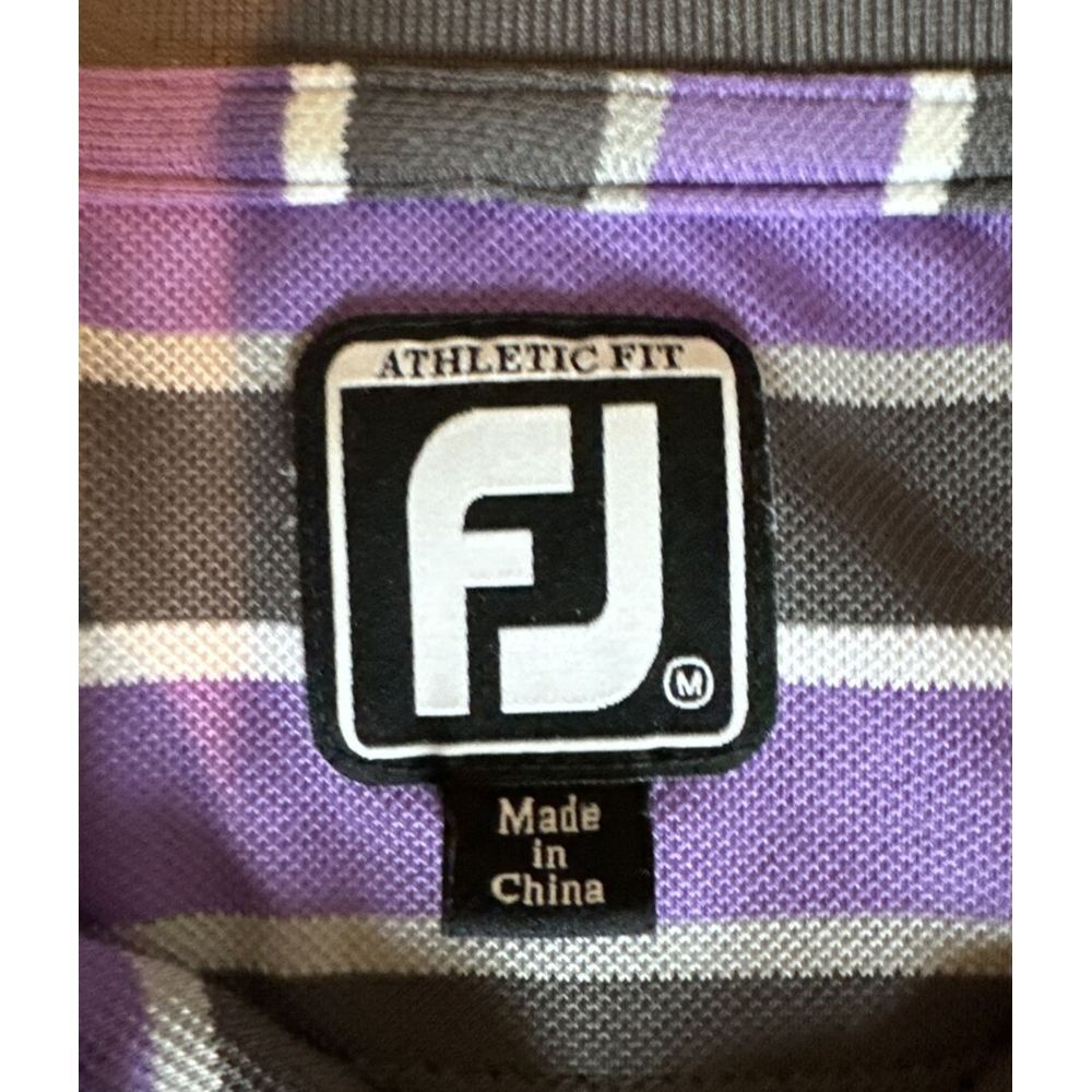 FootJoy Golf Shirt Mens Med Rancho San Marcos logo Purple Brown Stripes - Picture 9 of 11